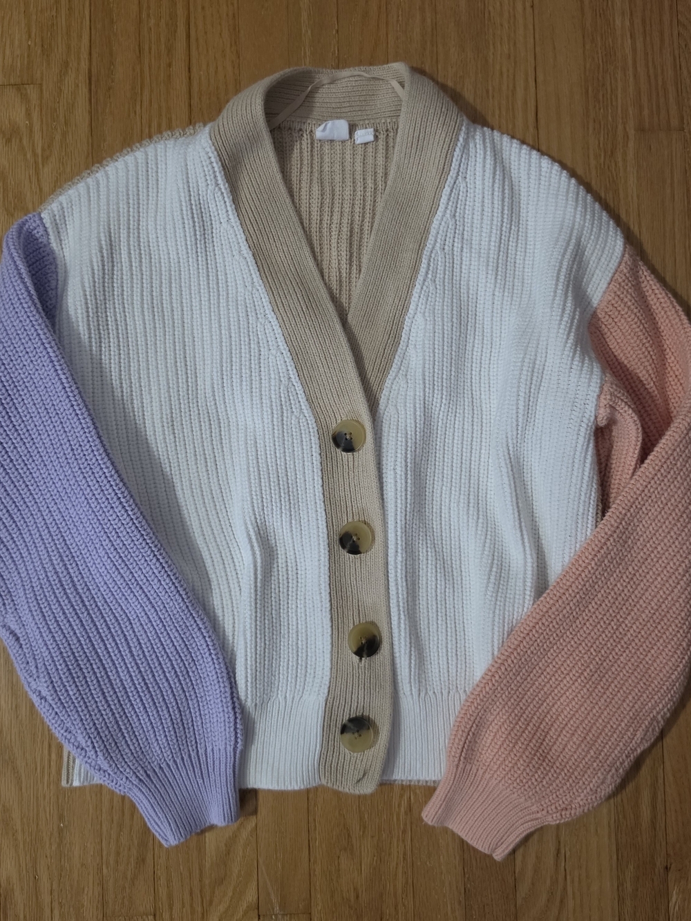 GAP Colorblock V-Neck Cardigan — White, Lilac & Peach